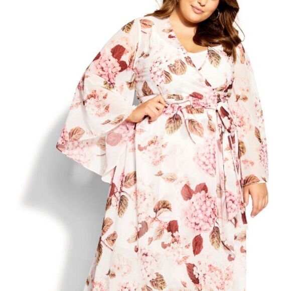 City Chic Women's Maxi Dress Size14 Allover Party Floral Print Hi-Lo Wrap Style - Picture 3 of 6